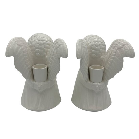 Vintage Fitz and Floyd Kissing Angel Candle Holders Set Of 2 White Ceramic - Picture 4 of 6